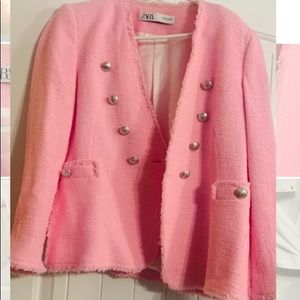 Zara Medium Pink Tweed Blazer with silver button details